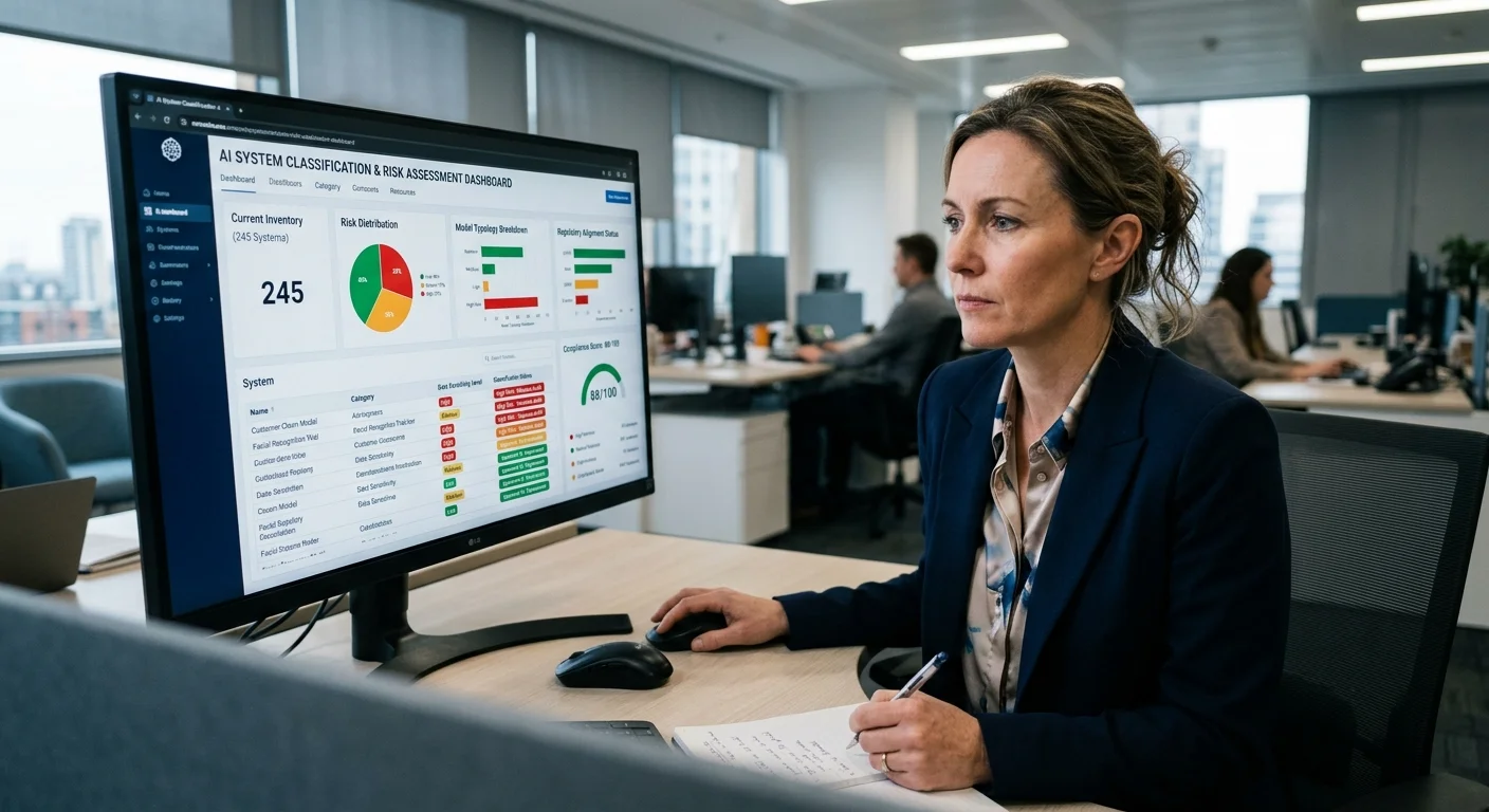AI compliance dashboard showing risk assessment results and regulatory gap analysis